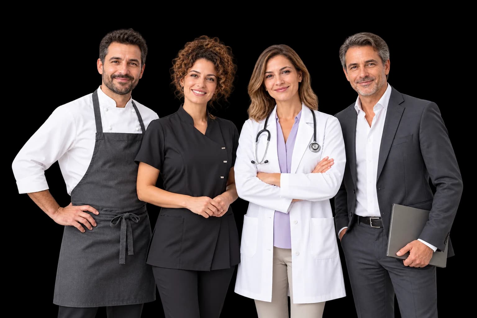 Un ristoratore, una professionista della bellezza, una dottoressa e un consulente, insieme.