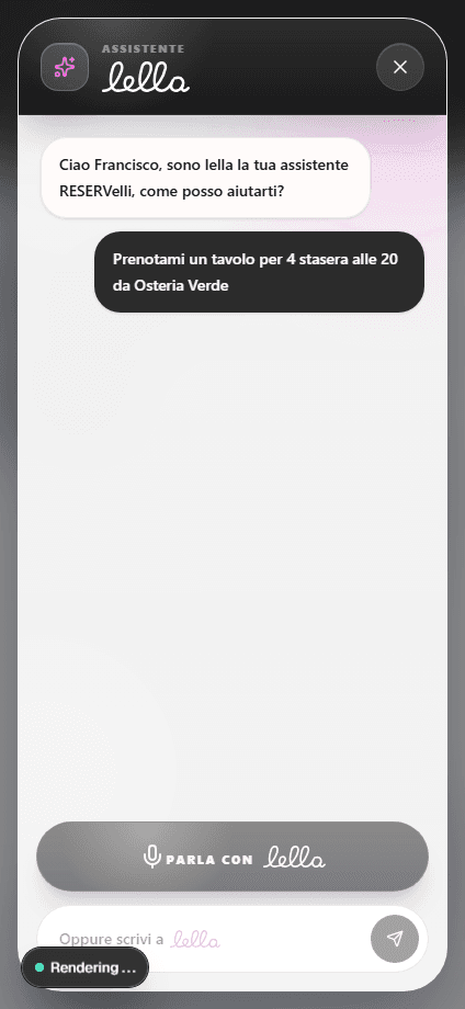 Assistente AI Lella nella web-app cliente RESERVelli