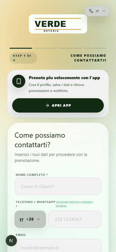 Modulo mobile di prenotazione pubblica RESERVelli